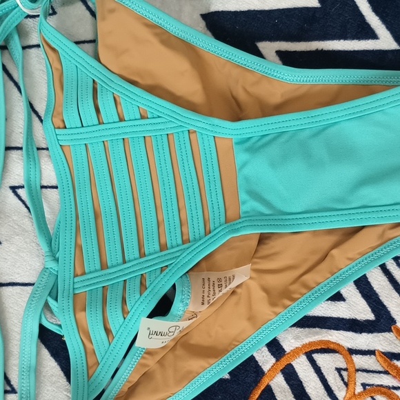 Beach Bunny Hard Summer XL Tri Top Tie Side Skimpy Bottom Aqua NWT - Picture 2 of 9